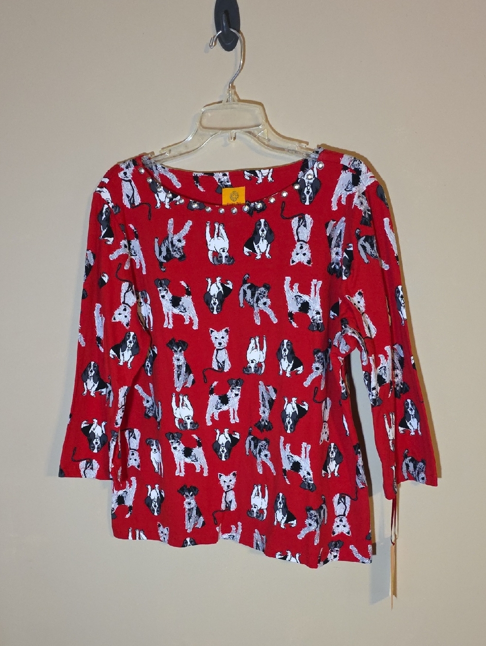 Womens NWT Ruby Rd. Must Haves II 2017 Red Long Sleeve Shirt Dog Design Size XL
